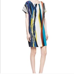 DVF Tania Multicolor Striped Sequin Silk Shift oversized Dress size small